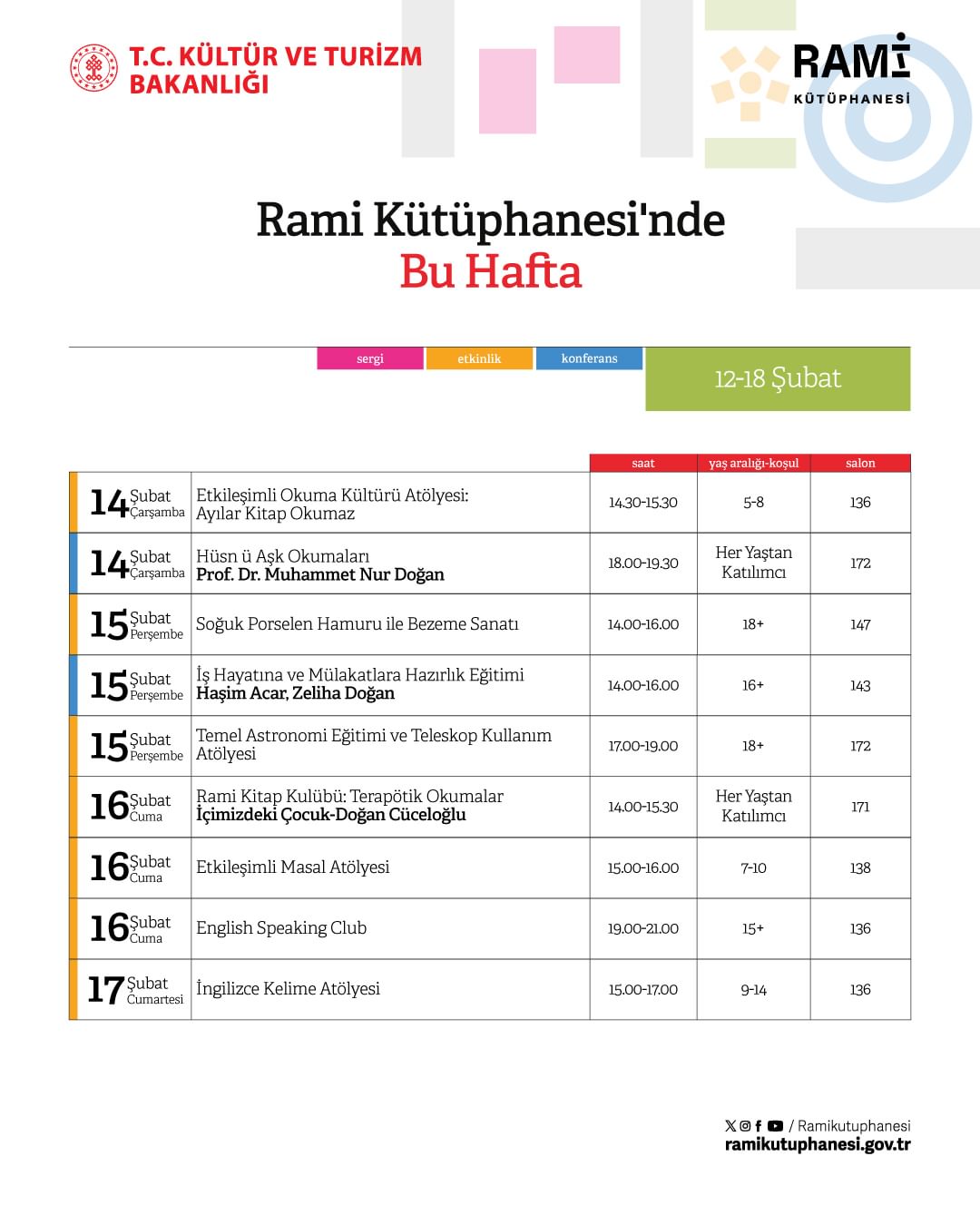 Rami Kütüphanesi - 12-18 Şubat Haftası Programı